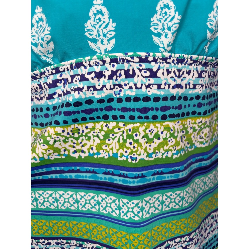 LANDS' END Teal Paisley Striped Tankini Top Sz 16 Underwire Bra Modest Swimwear - Picture 3 of 8